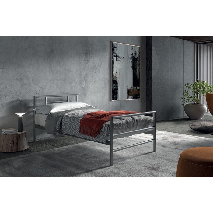 Lit en métal simple ECHO, 90x200 cm, gris brillant sommier inclus