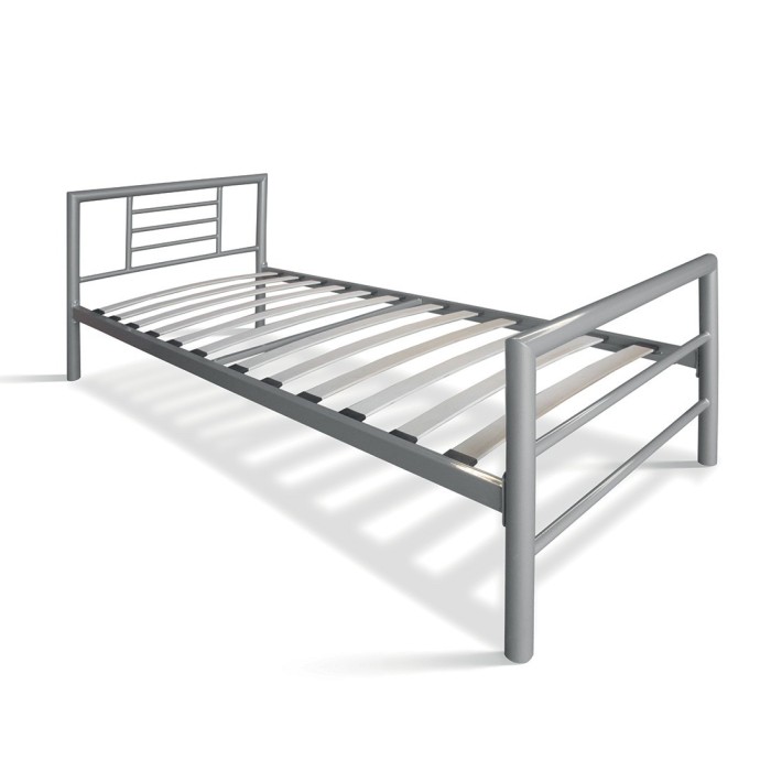 Lit en métal simple ECHO, 90x200 cm, gris brillant sommier inclus