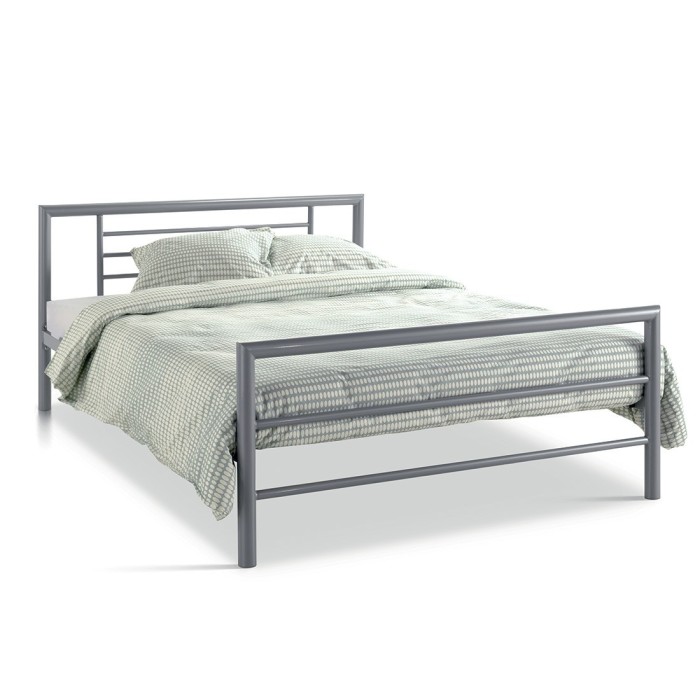 Lit en métal double ECHO, 140x200 cm, gris brillant sommier inclus