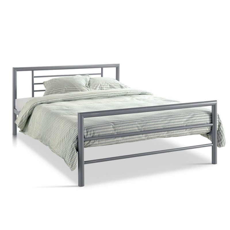 Lit en métal double ECHO, 140x200 cm, gris brillant sommier inclus