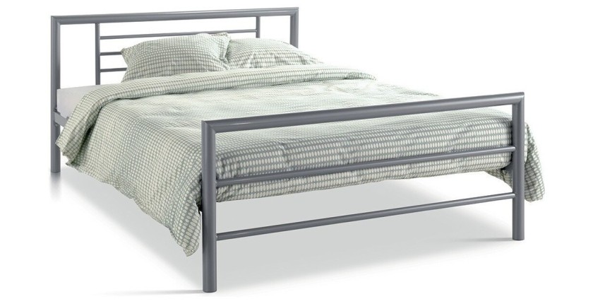 Lit en métal double ECHO, 140x200 cm, gris brillant sommier inclus