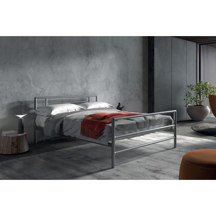 Lit en métal double ECHO, 140x200 cm, gris brillant sommier inclus