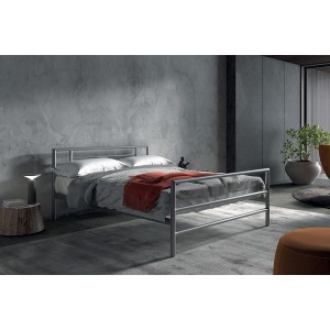 Lit en métal double ECHO, 140x200 cm, gris brillant sommier inclus