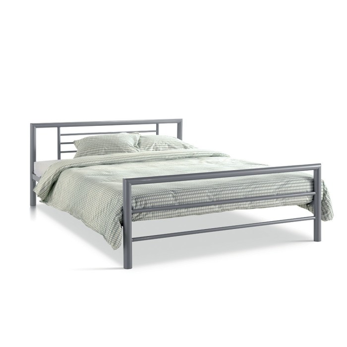 Lit en métal double ECHO, 160x200 cm, gris brillant sommier inclus