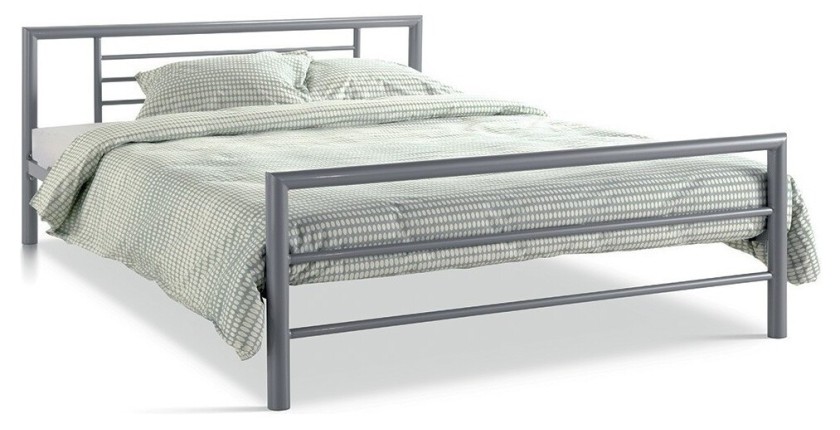 Lit en métal double ECHO, 160x200 cm, gris brillant sommier inclus