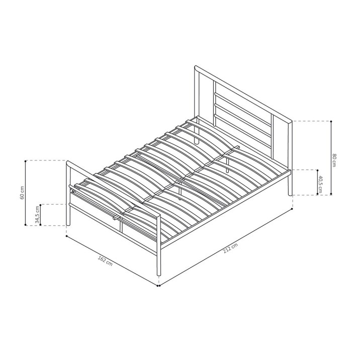 Lit en métal double ECHO, 160x200 cm, gris brillant sommier inclus