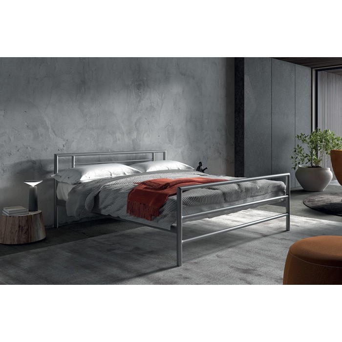 Lit en métal double ECHO, 160x200 cm, gris brillant sommier inclus