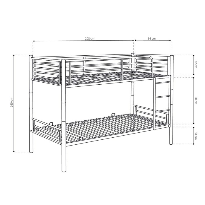 Lit en métal superposé 90x200 cm SAMMY, coloris gris