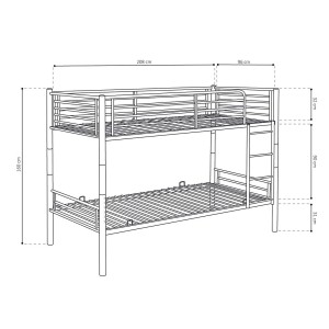 Lit en métal superposé 90x200 cm SAMMY, coloris gris