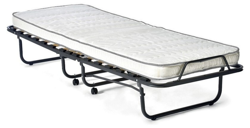 Lit pliant à roulettes en métal 90x200cm NAZARE, sommier et matelas inclus