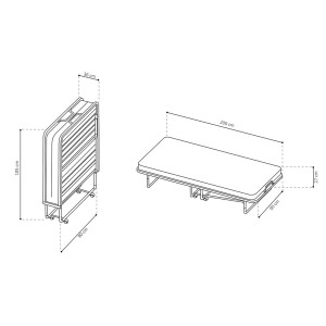 Lit pliant à roulettes en métal 90x200cm NAZARE, sommier et matelas inclus