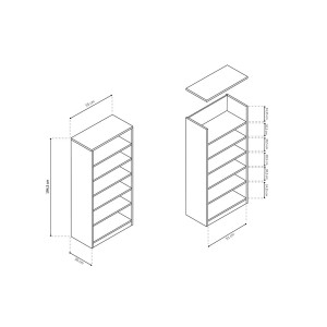 Bibliothèque design 5 étagères, coloris chêne clair collection TOLLY