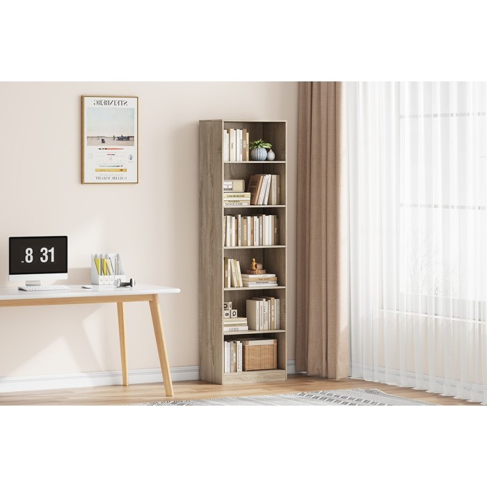 Bibliothèque design 5 étagères, coloris chêne clair collection TOLLY