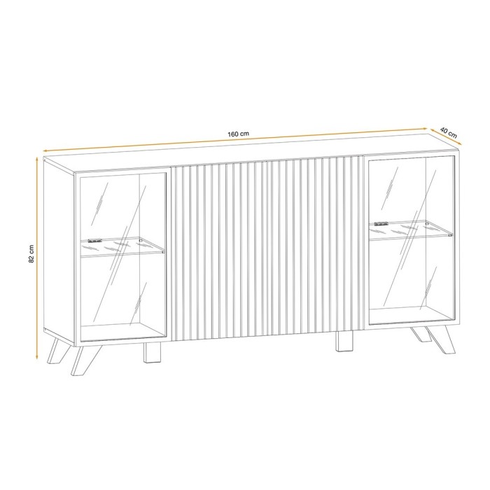 Buffet design 160cm coloris chêne et noir avec éclairage LED intégré collection NIELSEN.