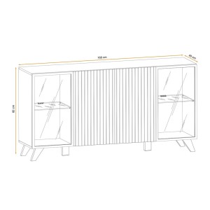 Buffet design 160cm coloris chêne et noir avec éclairage LED intégré collection NIELSEN.