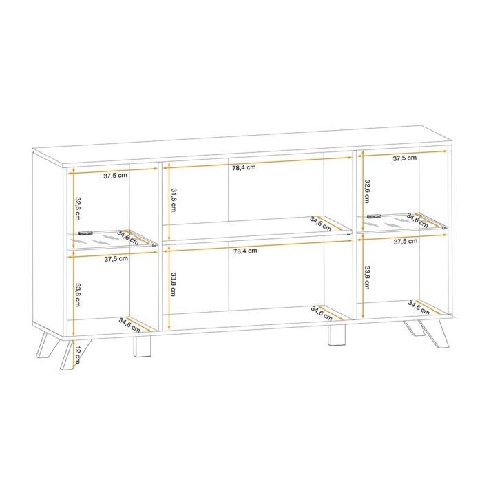 Buffet design 160cm coloris chêne et noir avec éclairage LED intégré collection NIELSEN.