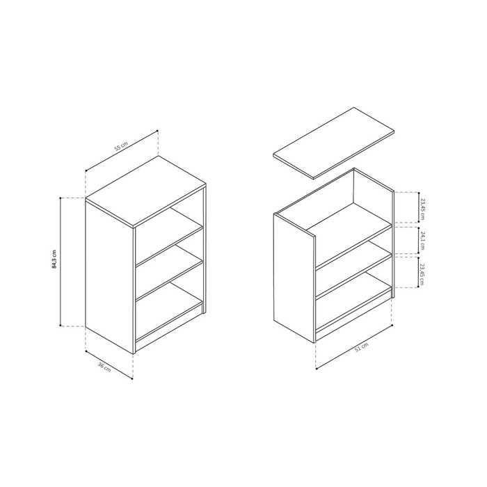 Petite bibliothèque design 2 étagères, coloris chêne clair collection TOLLY