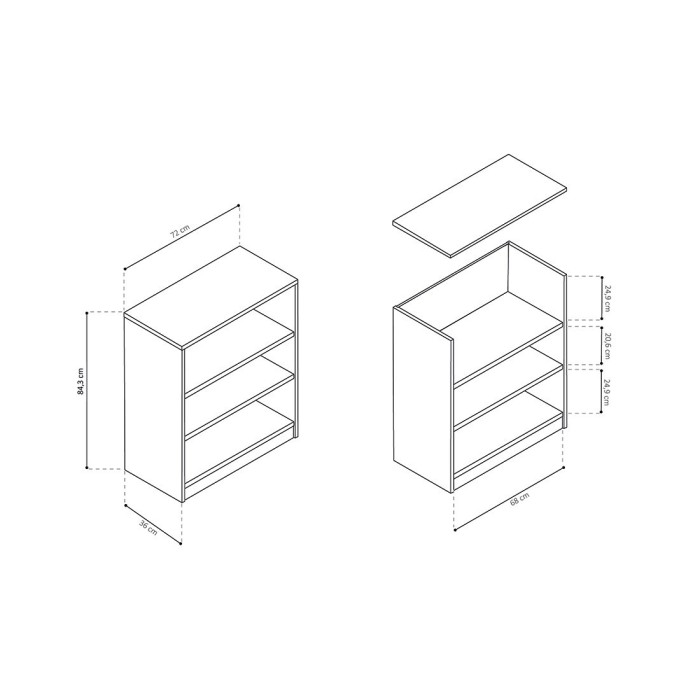 Bibliothèque large design 2 étagères, coloris chêne clair collection TOLLY