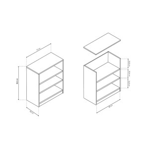 Bibliothèque large design 2 étagères, coloris chêne clair collection TOLLY