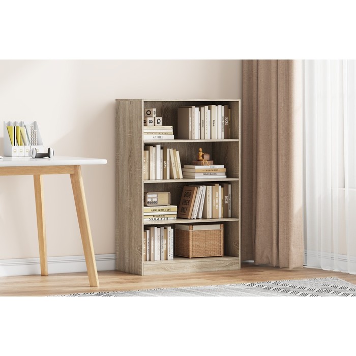 Bibliothèque large design 3 étagères, coloris chêne clair collection TOLLY