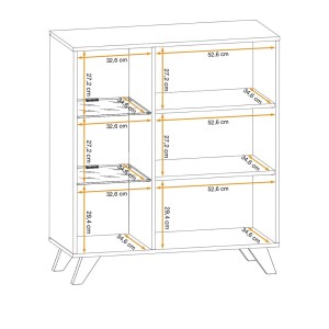 Ensemble de 4 meubles de salon avec cheminée décorative collection NIELSEN. Coloris chêne et noir.