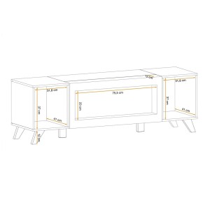 Ensemble de 4 meubles de salon avec cheminée décorative collection NIELSEN. Coloris chêne et noir.