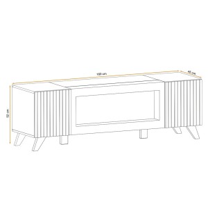 Ensemble de 4 meubles de salon avec cheminée décorative collection NIELSEN. Coloris chêne et noir.