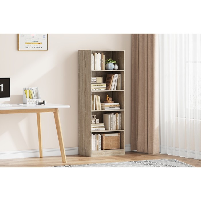 Bibliothèque design 4 étagères, coloris chêne clair collection TOLLY