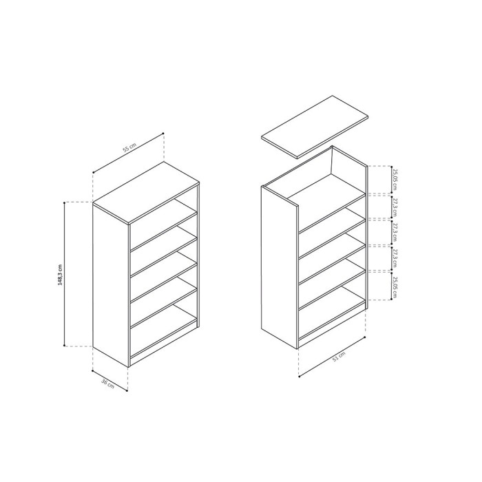 Bibliothèque design 4 étagères, coloris chêne clair collection TOLLY