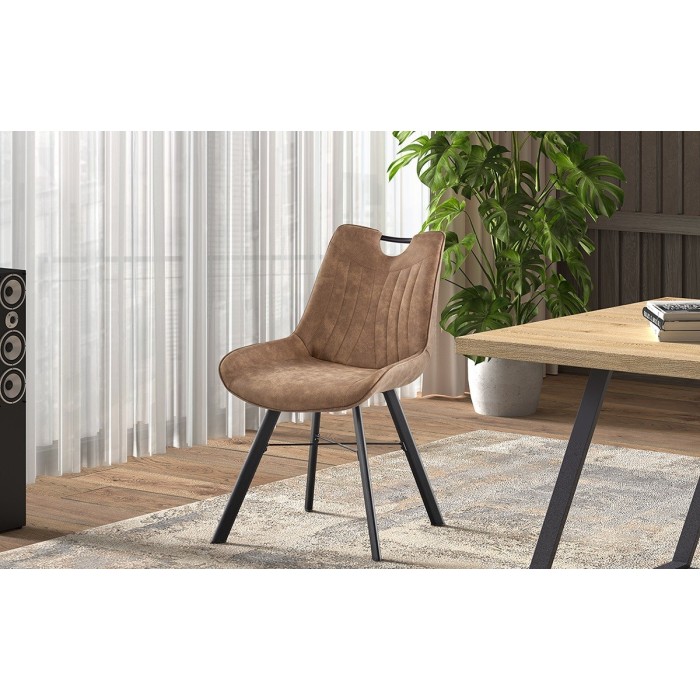 Chaise 'Paola' PU Micro fibre Brun Foncé, dimensions: H87 x L54 x P63 cm