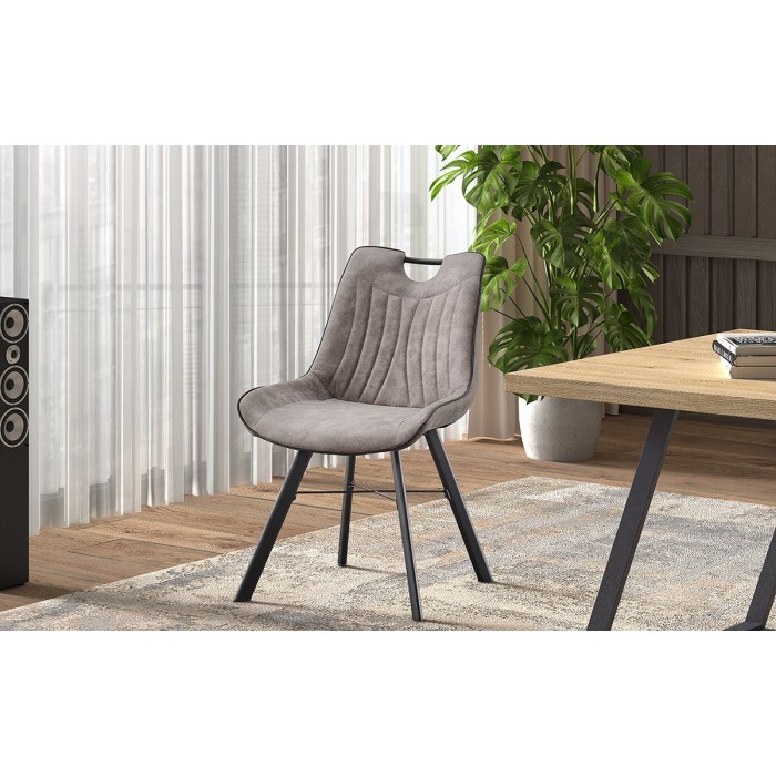 Chaise 'Paola' PU Micro fibre Gris clair, dimensions: H87 x L54 x P63 cm