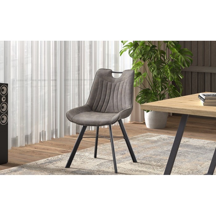 Chaise 'Paola' PU Micro fibre Gris Foncé, dimensions: H87 x L54 x P63 cm