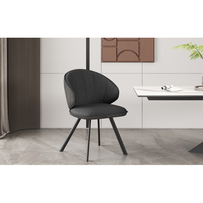 Chaise 'DAISY' Tissu Gris - Dos PU Gris