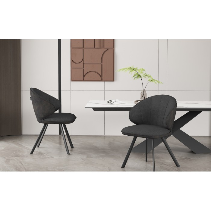 Chaise 'DAISY' Tissu Gris - Dos PU Gris