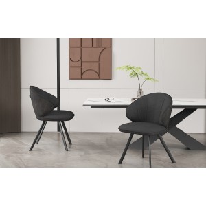 Chaise 'DAISY' Tissu Gris - Dos PU Gris