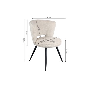 Chaise 'LORI' Bouclé Ecru, dimension H79.5 x L58 x P61, idéal pour votre cuisine ou salle à manger