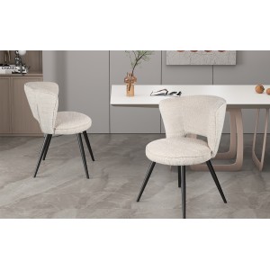 Chaise 'LORI' Bouclé Ecru, dimension H79.5 x L58 x P61, idéal pour votre cuisine ou salle à manger