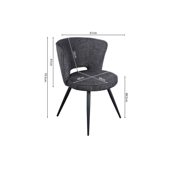 Chaise 'LORI' Bouclé Gris foncé, dimension H79.5 x L58 x P61, idéal pour votre cuisine ou salle à manger