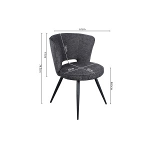 Chaise 'LORI' Bouclé Gris foncé, dimension H79.5 x L58 x P61, idéal pour votre cuisine ou salle à manger