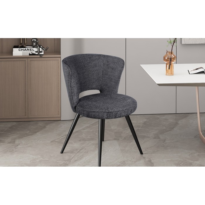 Chaise 'LORI' Bouclé Gris foncé, dimension H79.5 x L58 x P61, idéal pour votre cuisine ou salle à manger