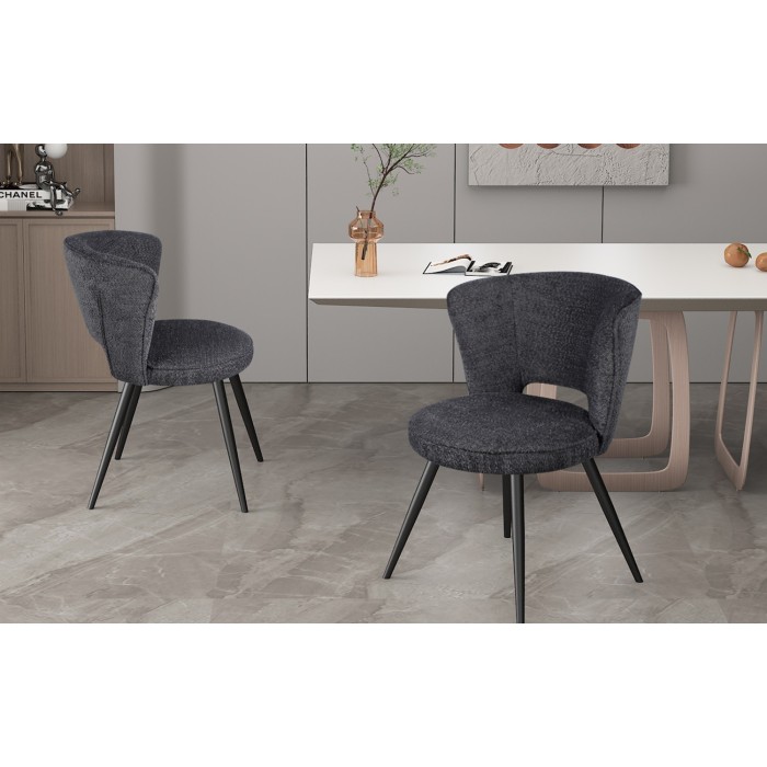 Chaise 'LORI' Bouclé Gris foncé, dimension H79.5 x L58 x P61, idéal pour votre cuisine ou salle à manger