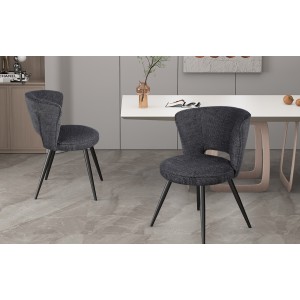 Chaise 'LORI' Bouclé Gris foncé, dimension H79.5 x L58 x P61, idéal pour votre cuisine ou salle à manger