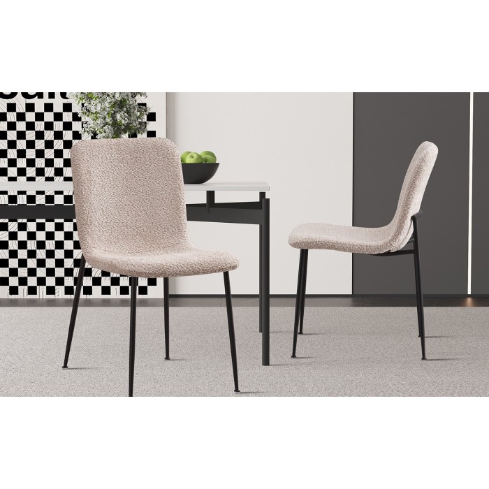 Chaise 'ALICE' Bouclé Beige, dimension H81.5 x L42 x P57, idéal pour votre cuisine ou salle à manger