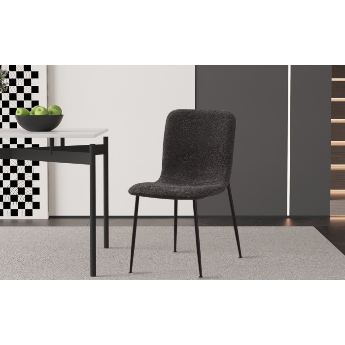 Chaise 'ALICE' Bouclé Gris, dimension H81.5 x L42 x P57, idéal pour votre cuisine ou salle à manger