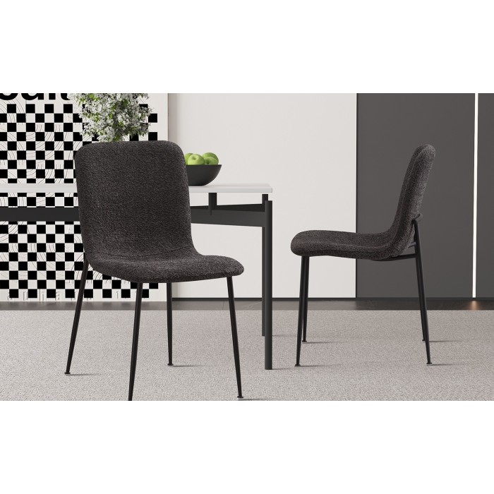 Chaise 'ALICE' Bouclé Gris, dimension H81.5 x L42 x P57, idéal pour votre cuisine ou salle à manger