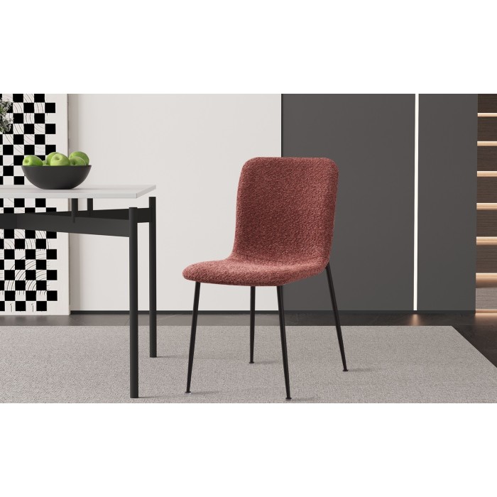 Chaise 'ALICE' Bouclé Rose, dimension H81.5 x L42 x P57, idéal pour votre cuisine ou salle à manger