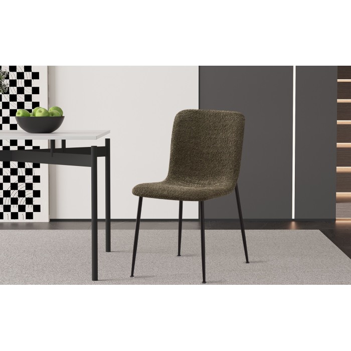 Chaise 'ALICE' Bouclé Vert, dimension H81.5 x L42 x P57, idéal pour votre cuisine ou salle à manger