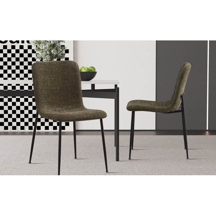 Chaise 'ALICE' Bouclé Vert, dimension H81.5 x L42 x P57, idéal pour votre cuisine ou salle à manger