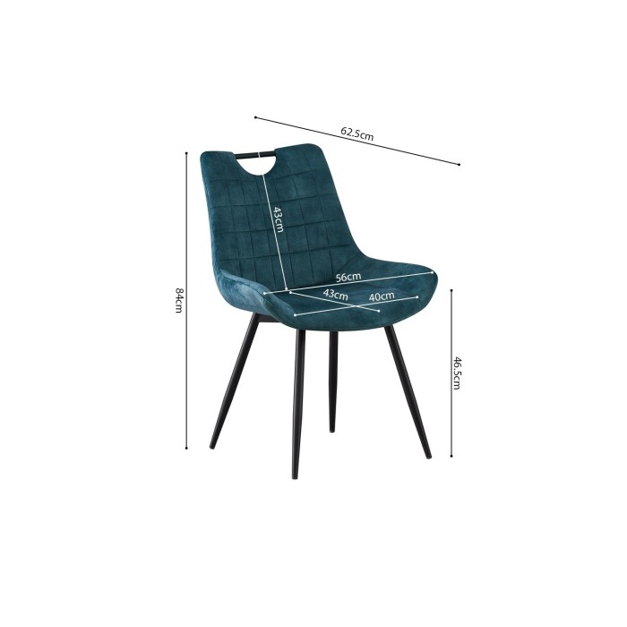 Chaise 'NINO' Velours Petrol, dimension H84 x L56 x P62.5, idéal pour votre cuisine ou salle à manger