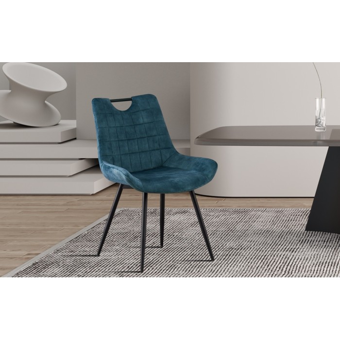 Chaise 'NINO' Velours Petrol, dimension H84 x L56 x P62.5, idéal pour votre cuisine ou salle à manger